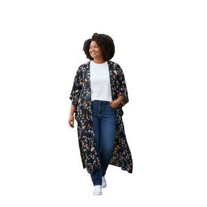 Torrid Floral Maxi Kimono Black Size 3/4